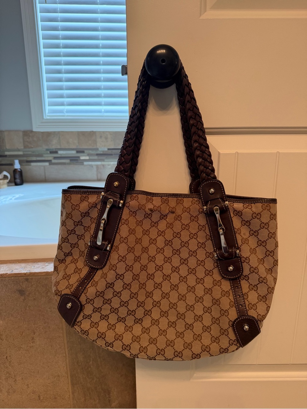 Gucci GG Canvas Braided-Handle Shoulder Bag - Picture 2 of 13